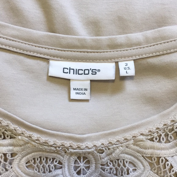 CHICO'S | Lace Cut-Out Tee SMOKEY TAUPE - Picture 12 of 13